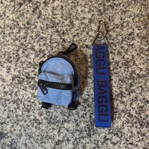 BAGGU Backpack Charm in French Blue and BAGGU  Logo Keychain